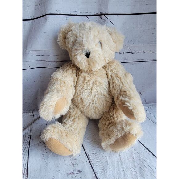 VERMONT TEDDY BEAR 16” Jointed Plush Teddy Bear Tan Stuffed Animal Blue Eyes - Picture 1 of 8